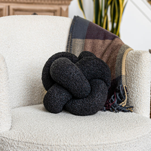 Charcoal Teddy Boucle Knot Throw Pillow Ball 12"