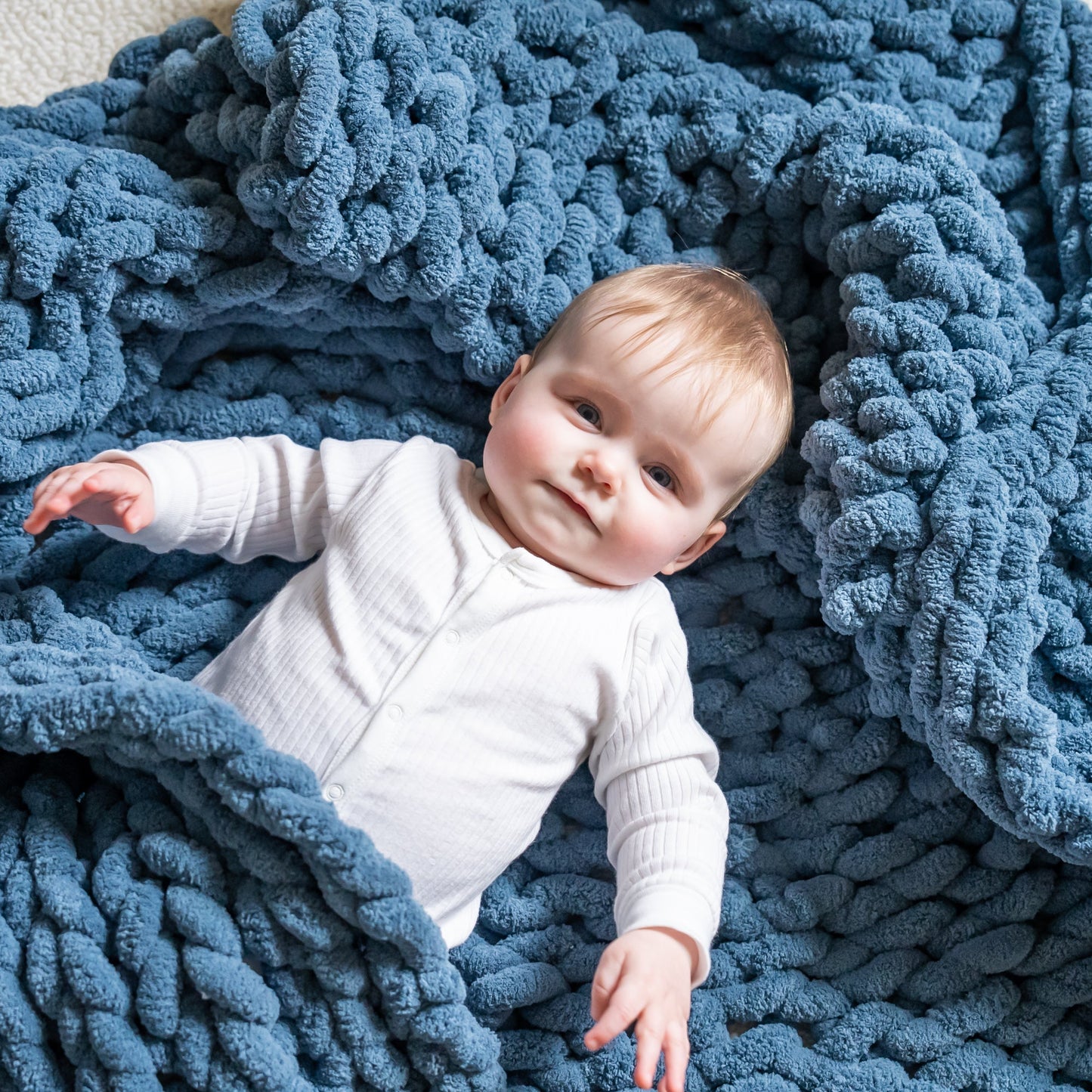 Oceanside 50x30" Chenille Chunky Knit Lap Blanket or Baby Blanket