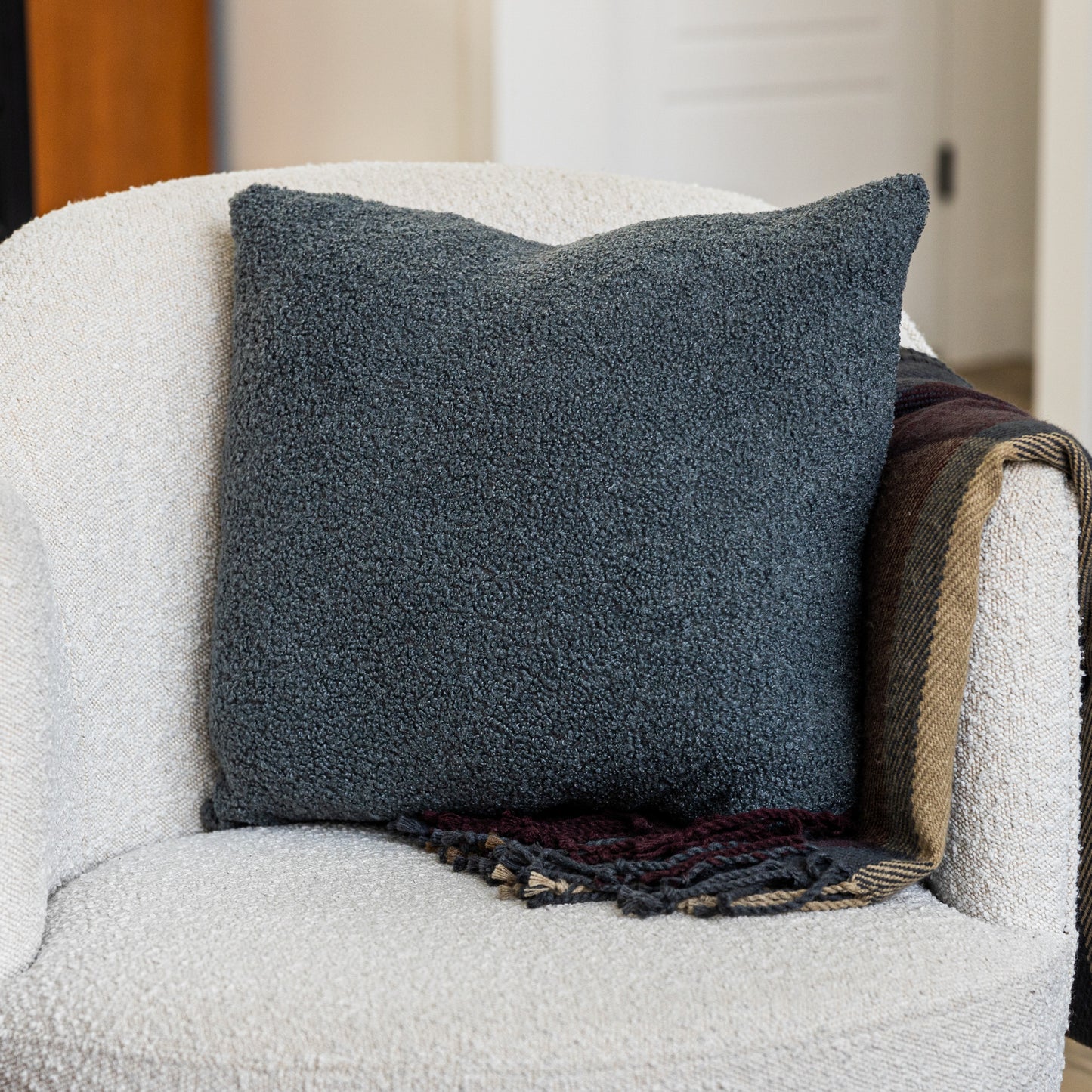 Slate Teddy Boucle Throw Pillow Covers, size 20x20", 2-Pack