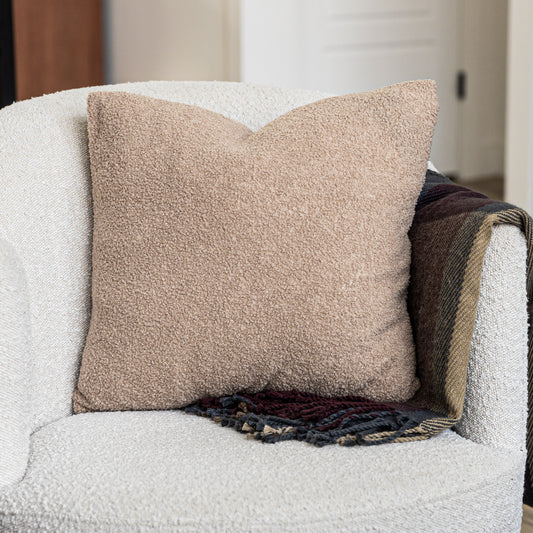 Latte Teddy Boucle Throw Pillow Covers, size 20x20", 2-Pack