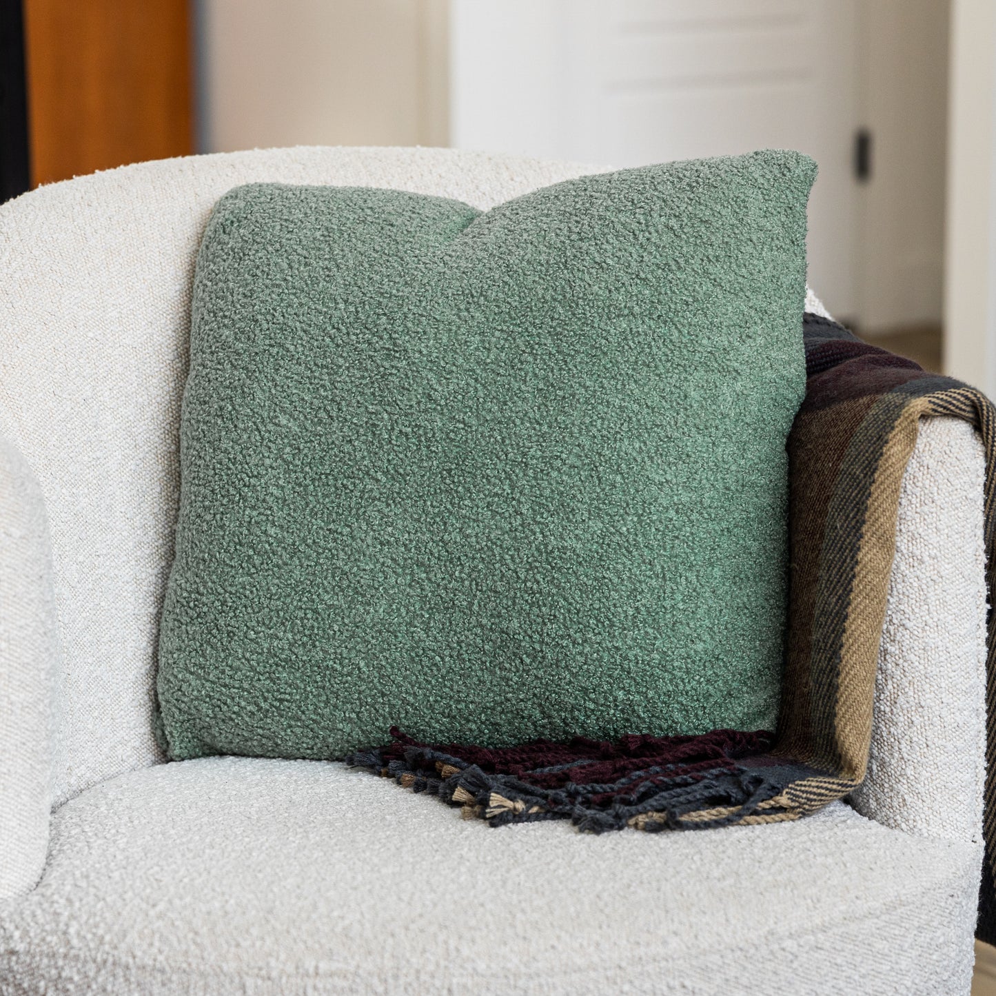 Sage Teddy Boucle Throw Pillow Covers, size 20x20", 2-Pack