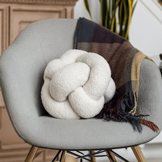 Vanilla Teddy Boucle Knot Throw Pillow Ball 12"