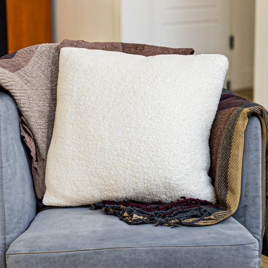 Vanilla Teddy Boucle Throw Pillow Covers, size 20x20", 2-Pack