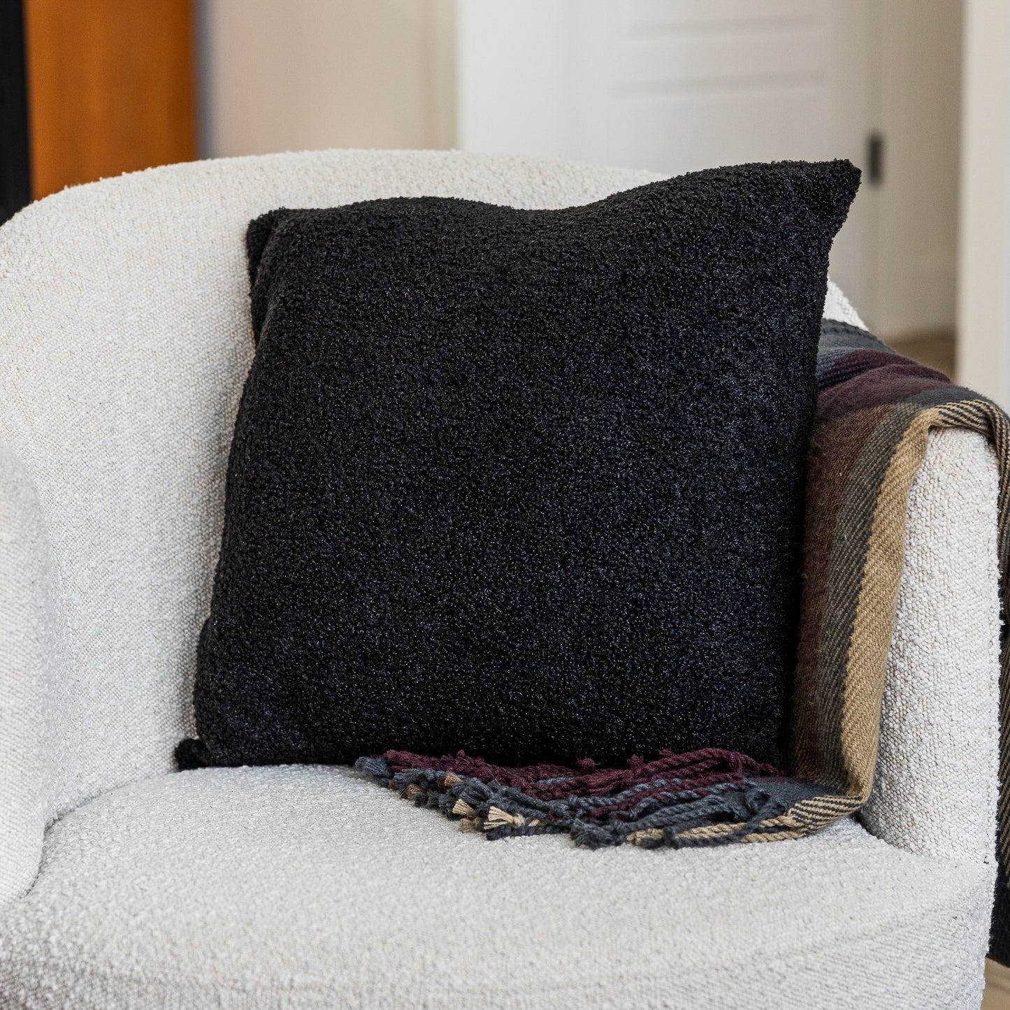 Charcoal Teddy Boucle Throw Pillow Covers, size 20x20", 2-Pack