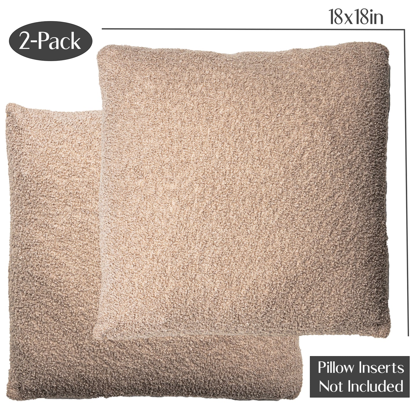 Latte Teddy Boucle Throw Pillow Covers, size 18x18", 2-Pack