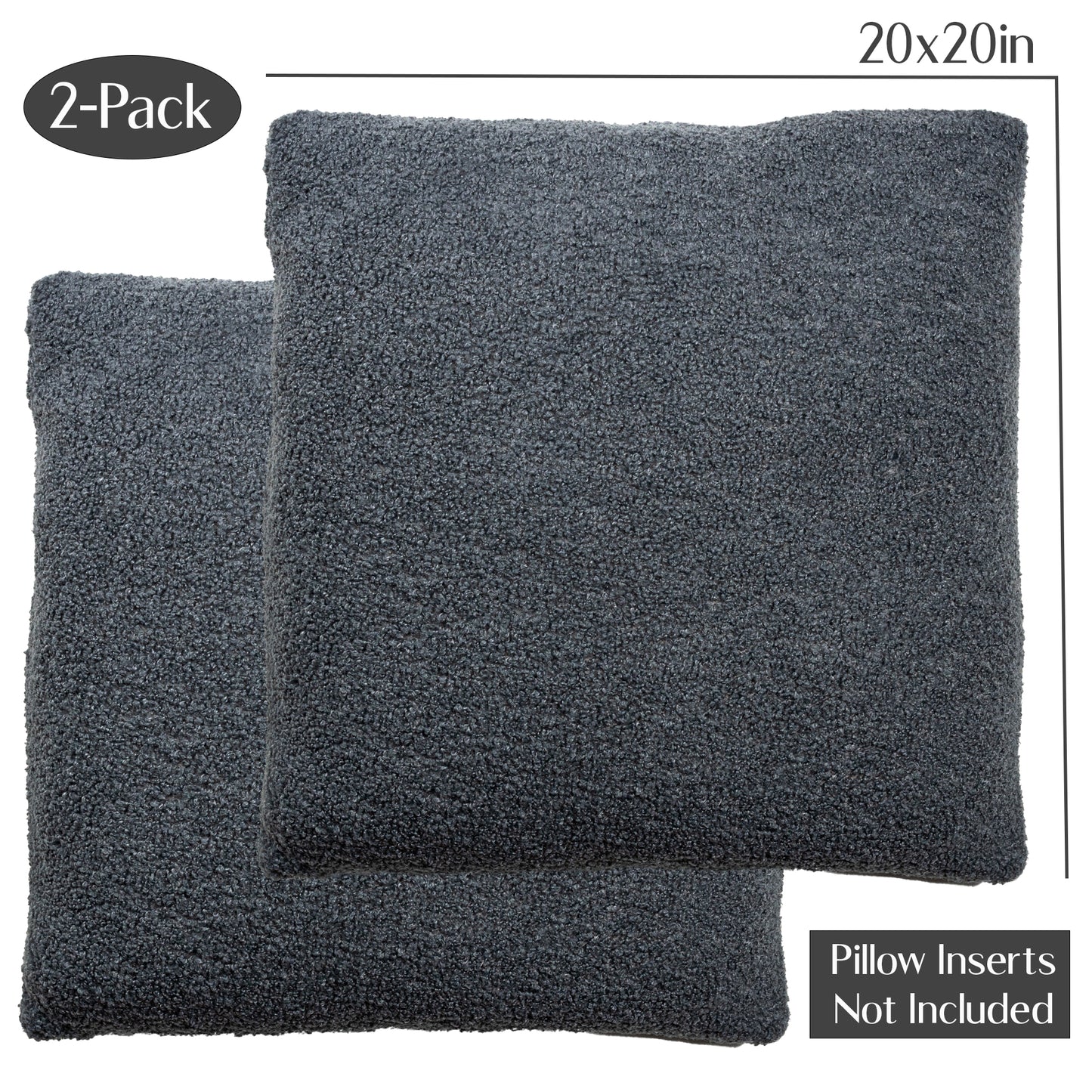 Slate Teddy Boucle Throw Pillow Covers, size 20x20", 2-Pack