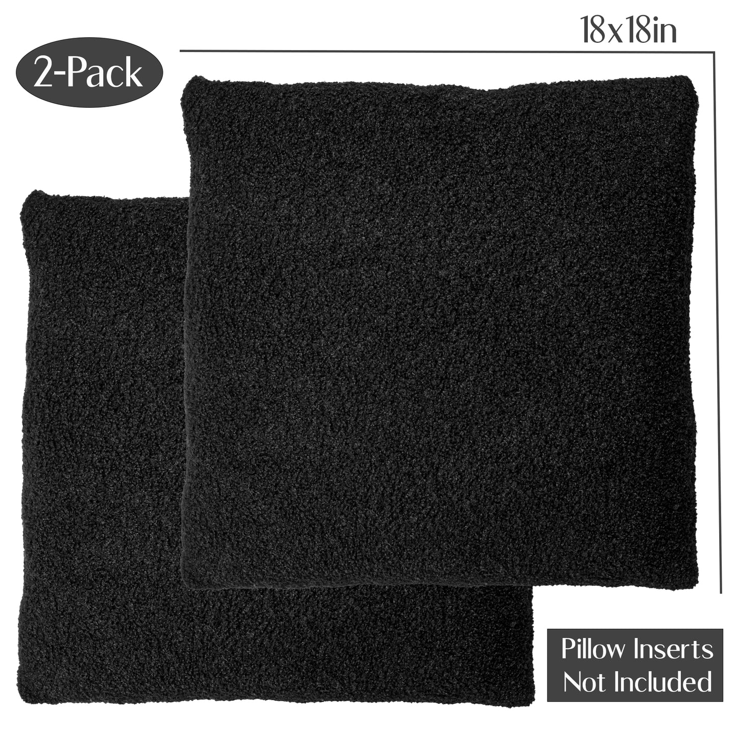 Charcoal Teddy Boucle Throw Pillow Covers, size 18x18", 2-Pack