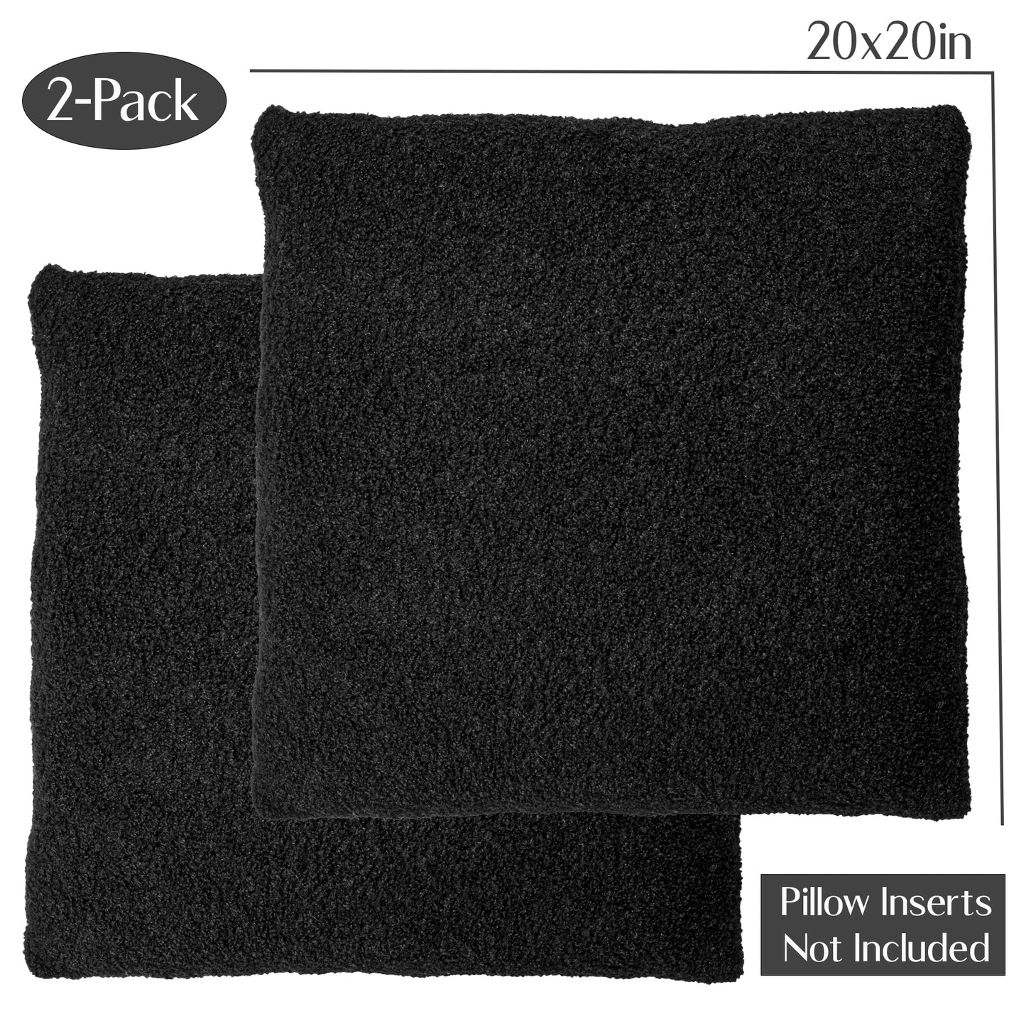 Charcoal Teddy Boucle Throw Pillow Covers, size 20x20", 2-Pack