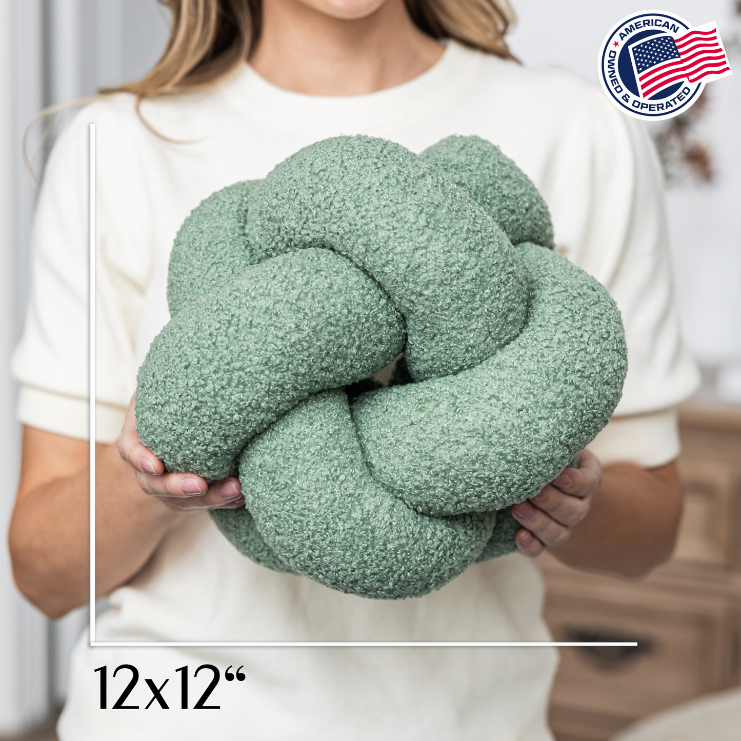 Sage Teddy Boucle Knot Throw Pillow Ball 12"