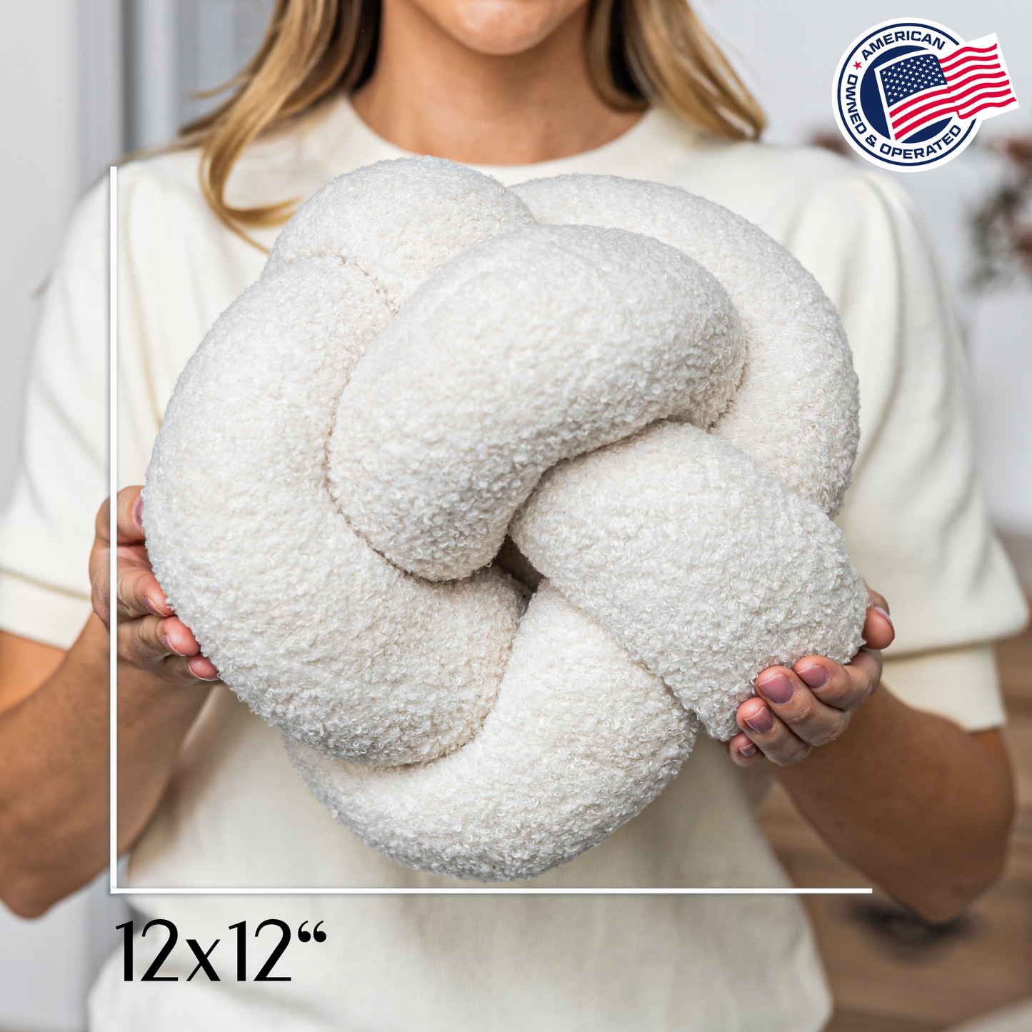 Vanilla Teddy Boucle Knot Throw Pillow Ball 12"