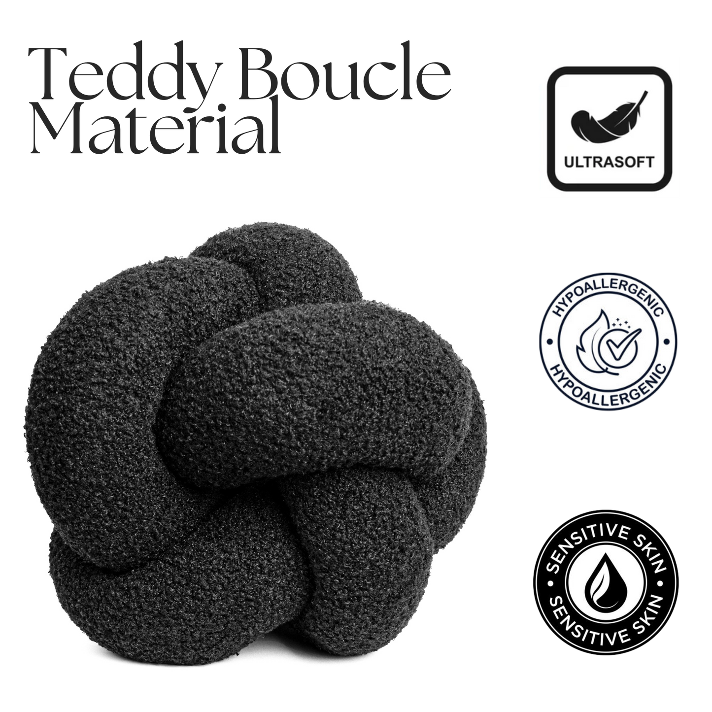 Charcoal Teddy Boucle Knot Throw Pillow Ball 12"