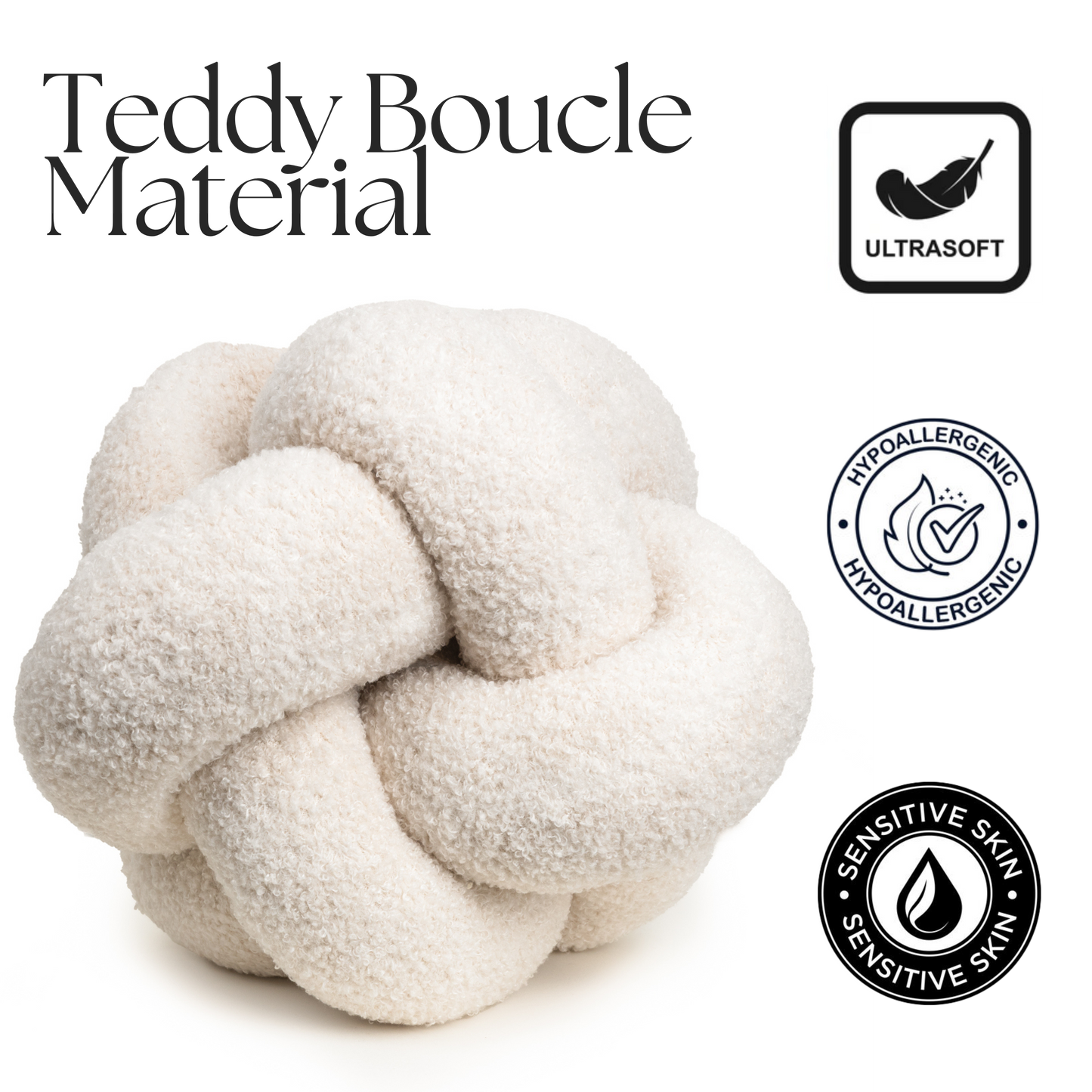 Vanilla Teddy Boucle Knot Throw Pillow Ball 12"