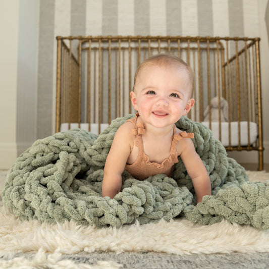 Sage 50x30" Chenille Chunky Knit Baby Blanket