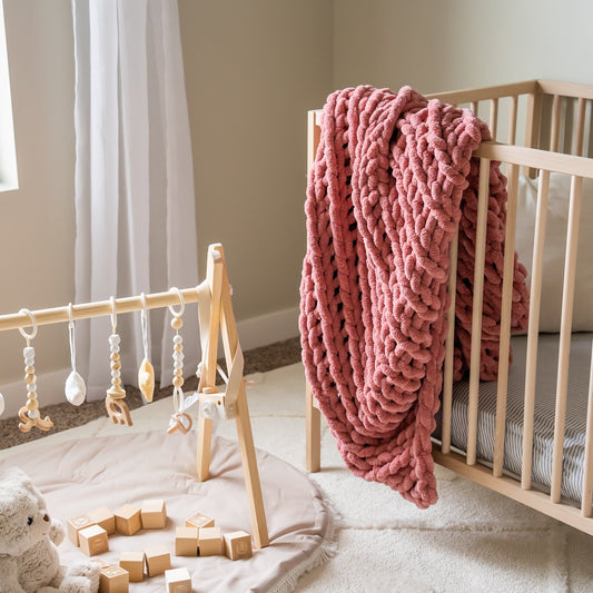 Mauve 50x30" Chenille Chunky Knit Lap Blanket or Baby Blanket