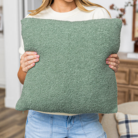 Sage Teddy Boucle Throw Pillow Covers, size 18x18", 2-Pack