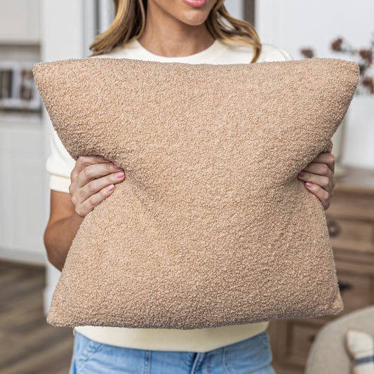 Latte Teddy Boucle Throw Pillow Covers, size 18x18", 2-Pack