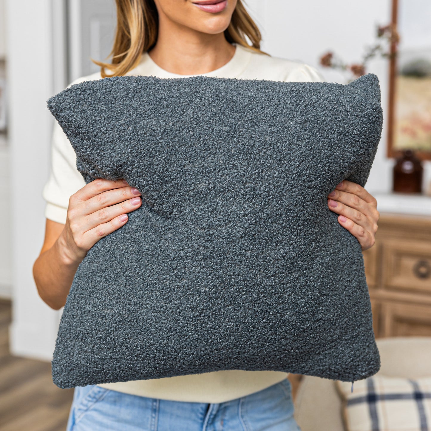 Slate Teddy Boucle Throw Pillow Covers, size 20x20", 2-Pack