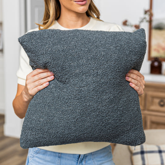 Slate Teddy Boucle Throw Pillow Covers, size 18x18", 2-Pack