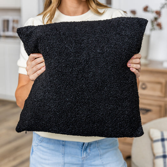 Charcoal Teddy Boucle Throw Pillow Covers, size 18x18", 2-Pack