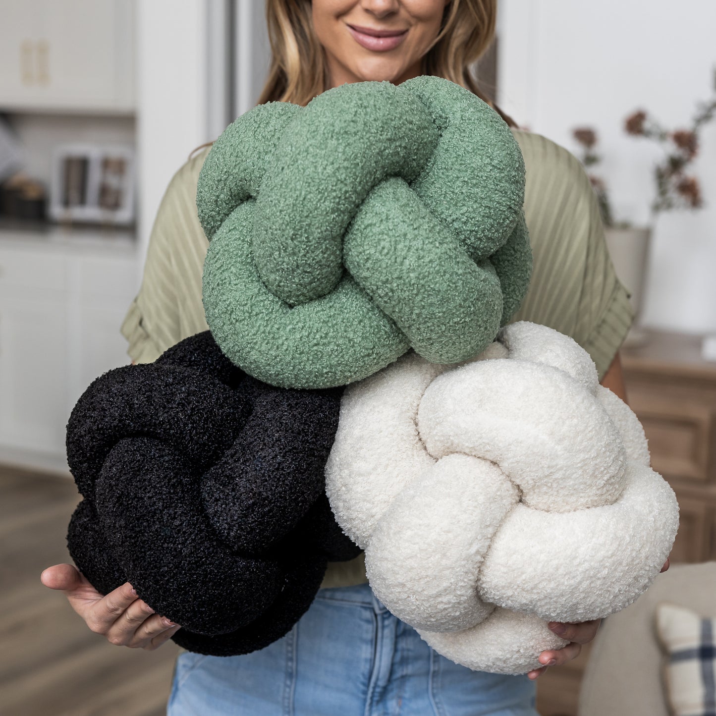 Vanilla Teddy Boucle Knot Throw Pillow Ball 12"