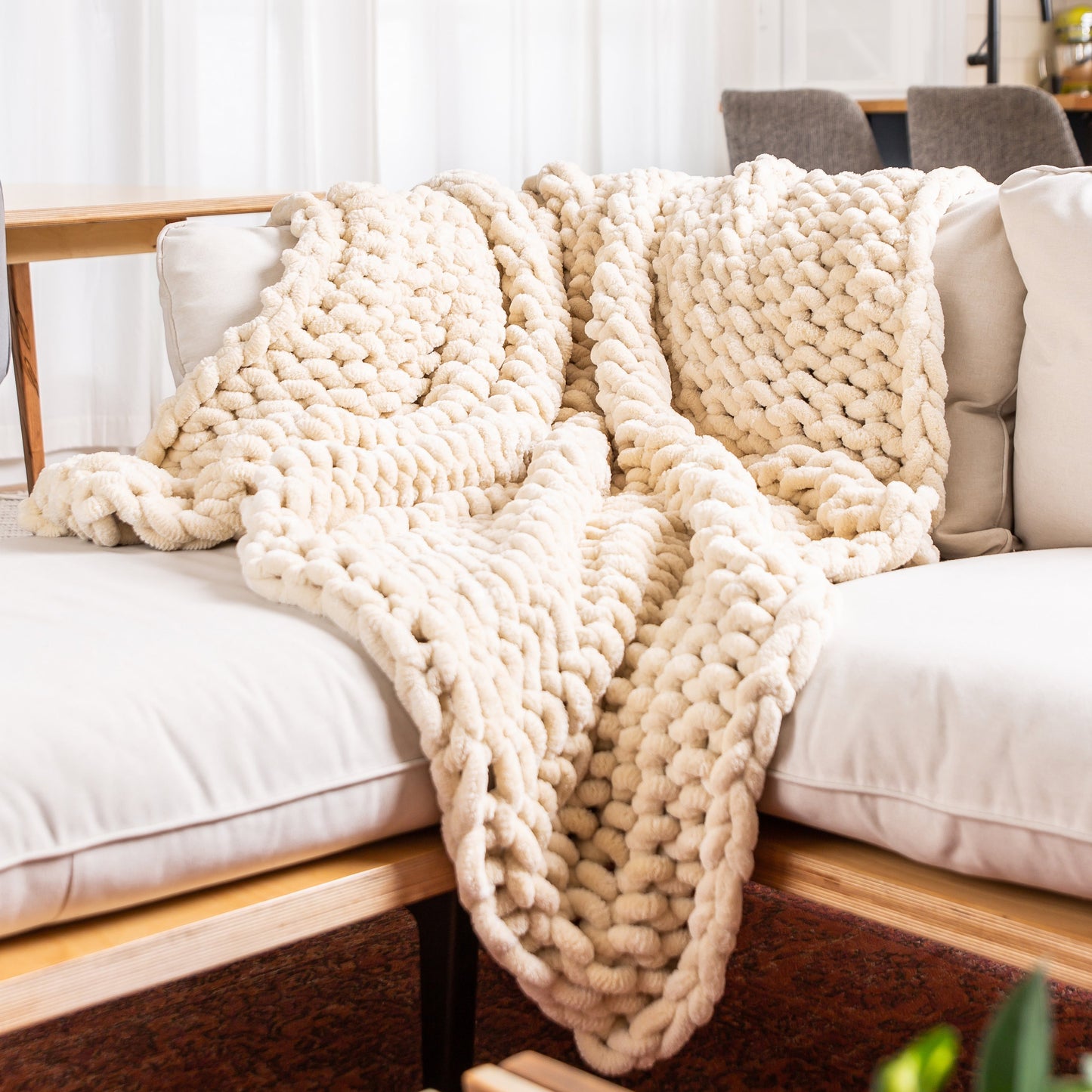 Buttercream 50x70" Chenille Chunky Knit Blanket