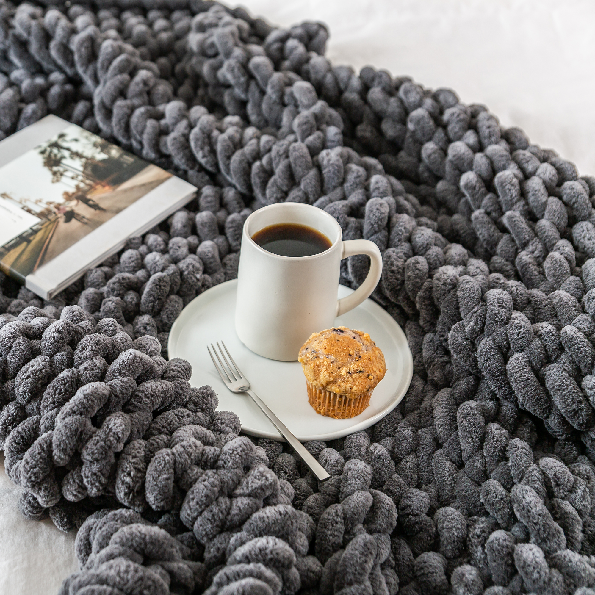 Grey chunky best sale knit blanket