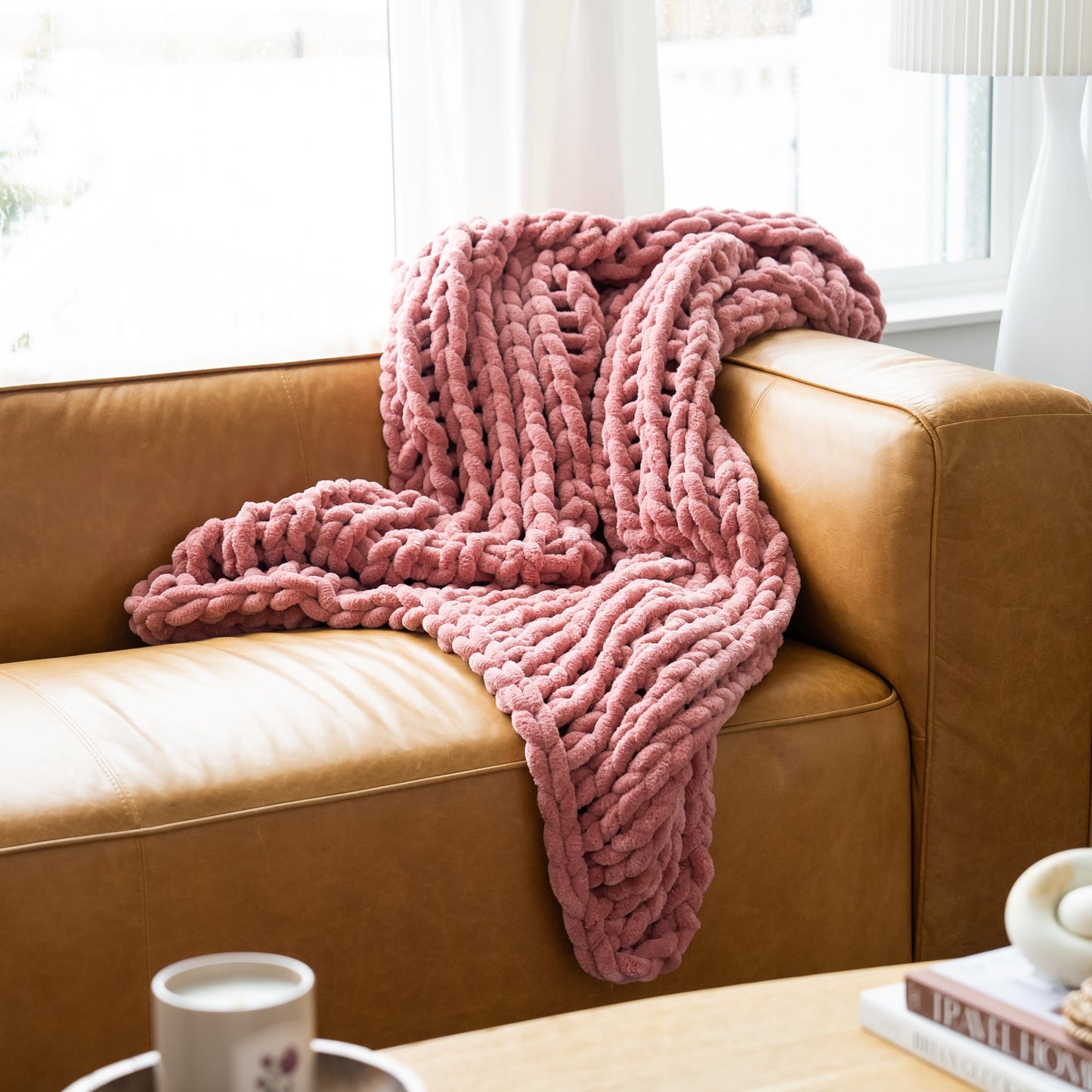 Mauve 50x60" Chenille Chunky Knit Blanket