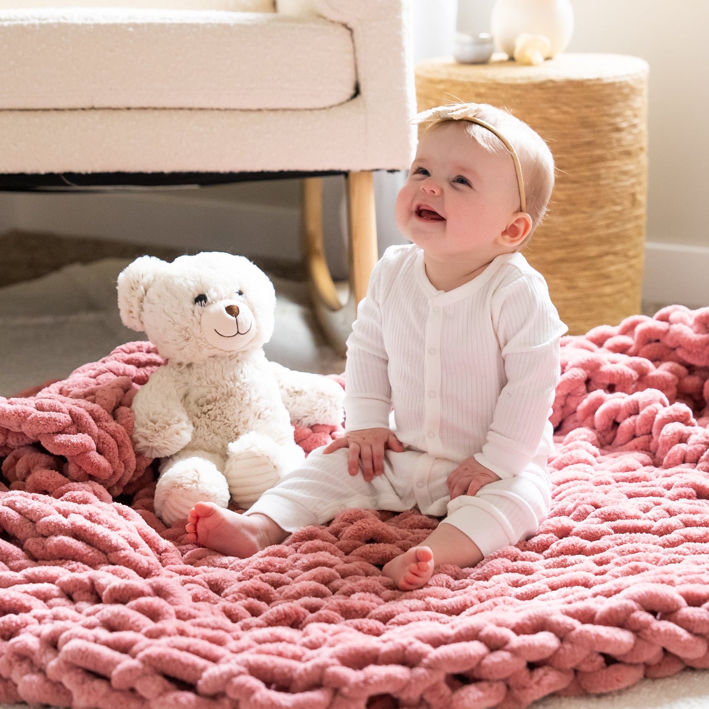 Mauve 50x30" Chenille Chunky Knit Lap Blanket or Baby Blanket