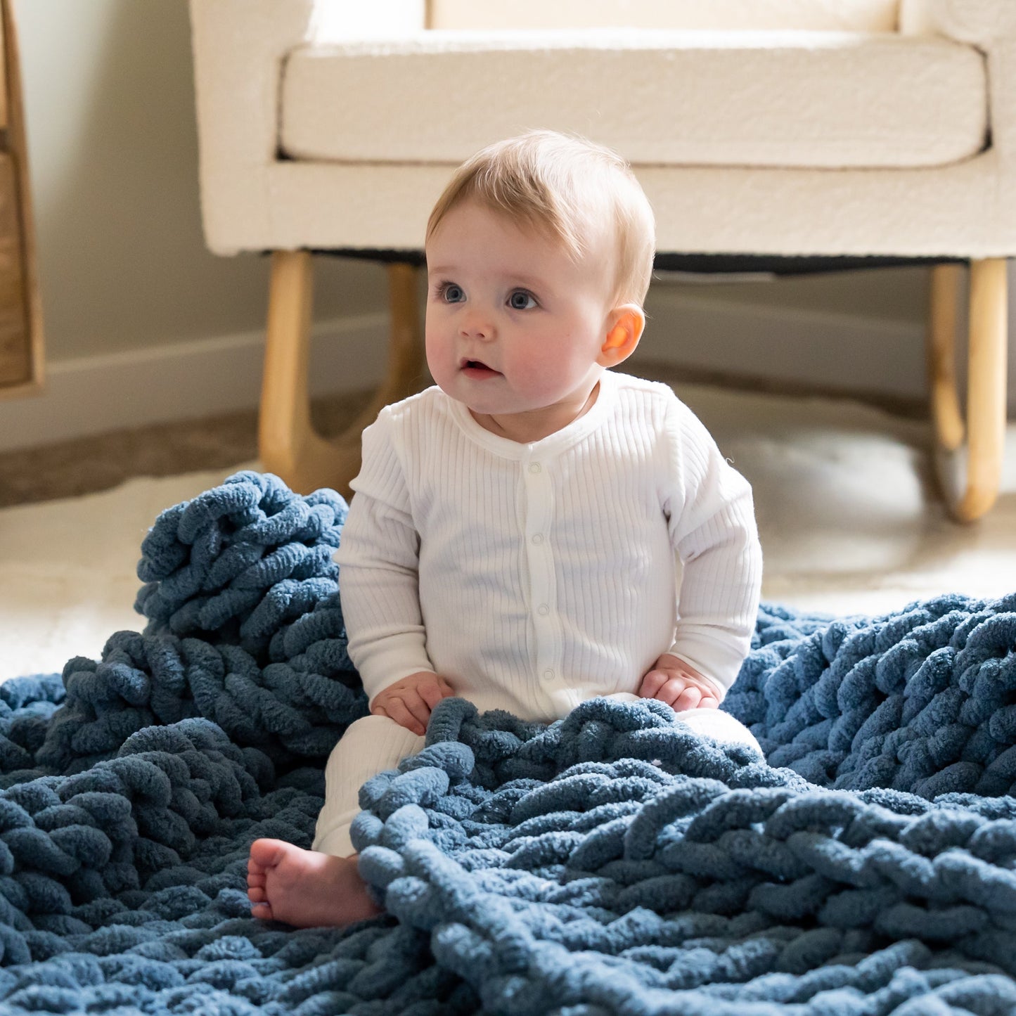 Oceanside 50x30" Chenille Chunky Knit Lap Blanket or Baby Blanket