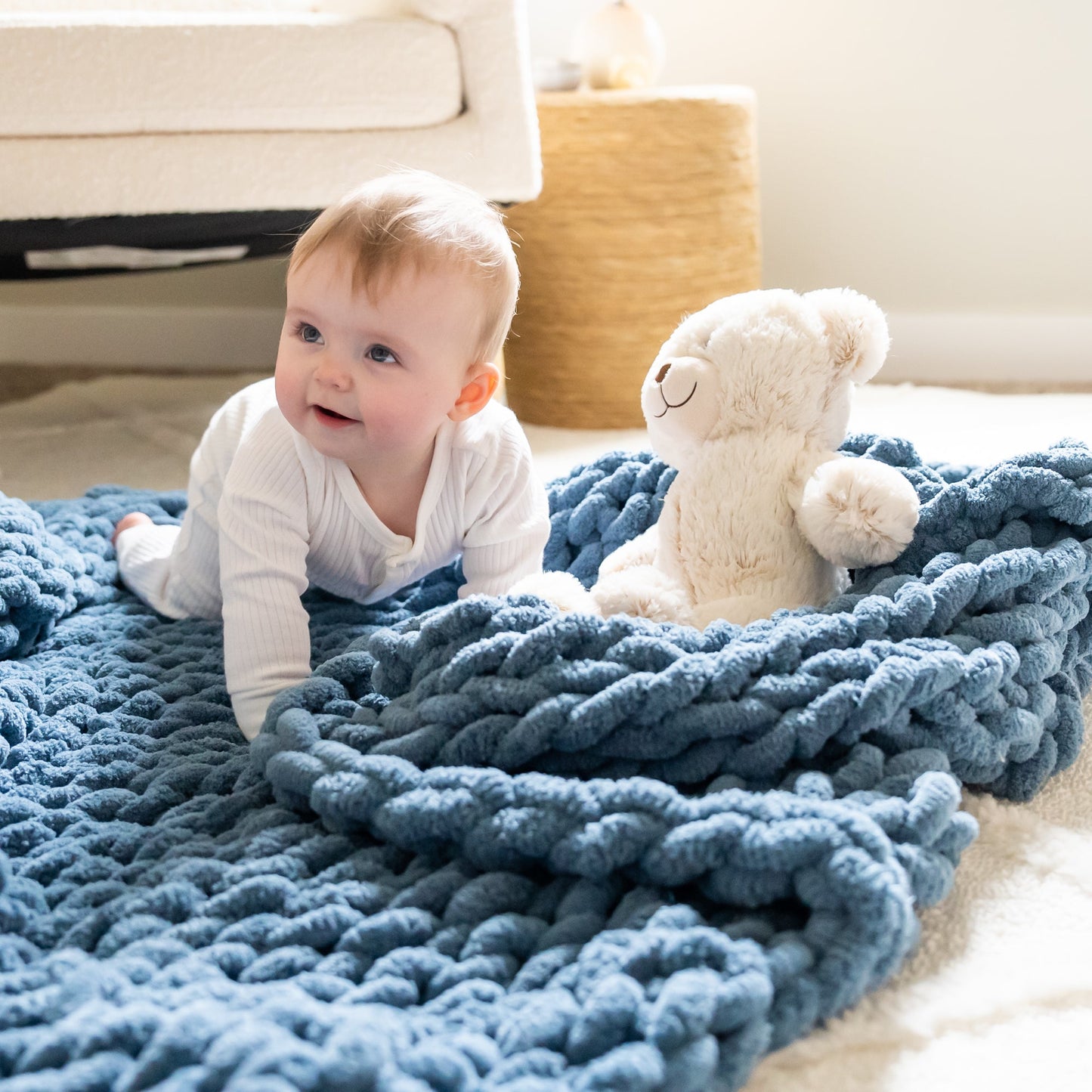 Oceanside 50x30" Chenille Chunky Knit Lap Blanket or Baby Blanket