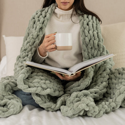 Sage 50x60" Chenille Chunky Knit Blanket