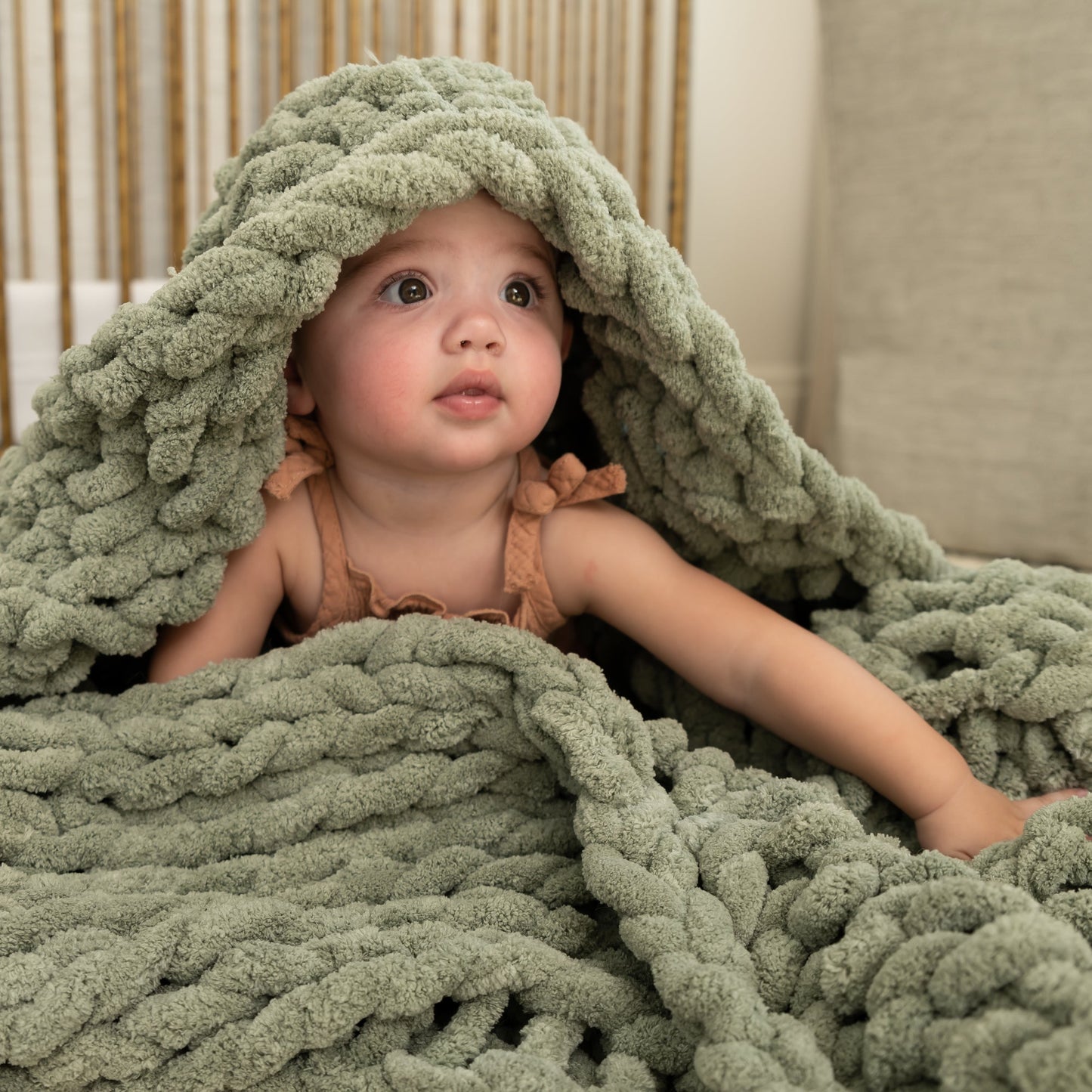 Sage 50x30" Chenille Chunky Knit  Lap Blanket or Baby Blanket