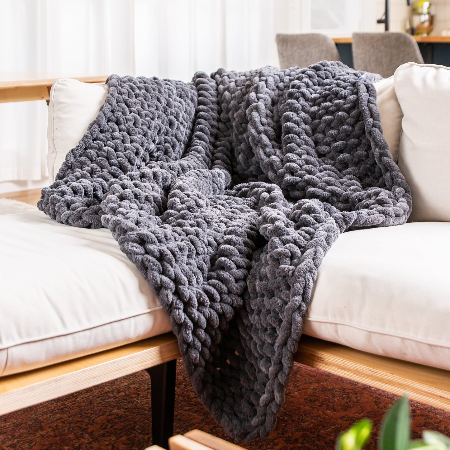 Graphite 50x60" Chenille Chunky Knit Blanket