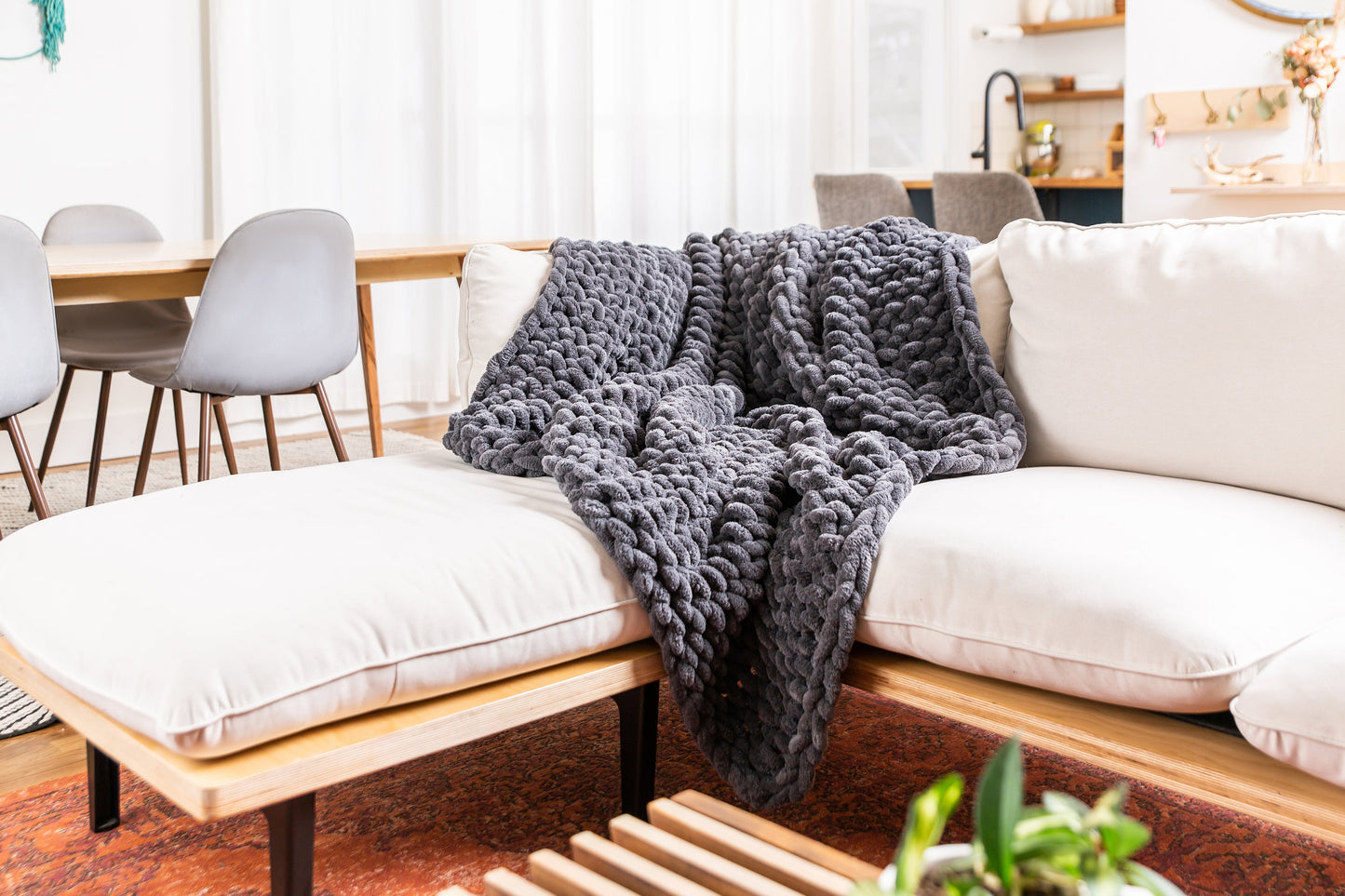 Graphite 50x60" Chenille Chunky Knit Blanket